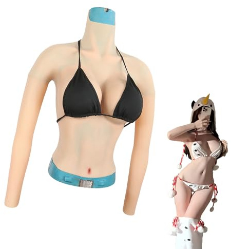 FSYH Crossdresser Silicone Breastplate E/G Cup Fake Boobs with Arm Half Body Breast Forms for Cosplay Mastectomy Sissy