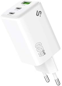 Cargador GAN 65 W SUBBLIM, 2 × USB-C + USB-A PD 3.0 & PPS, 45 W + 20 W simultáneos para MacBook Air/Pro 13″, DELL XPS 13, iPad Pro/Air, Galaxy Tab S9, Steam Deck, Galaxy S25 Ultra, iPhone 16,15