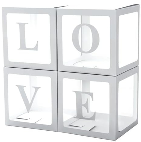 PATRICKWHITE 4 Stk. Love Ballonbox Hochzeit, Ballon Box Buchstaben Weiße Transparente,Geschenkbox Transparent für Valentinstag,Geburtstag Party Hintergrund,Baby Shower Deko