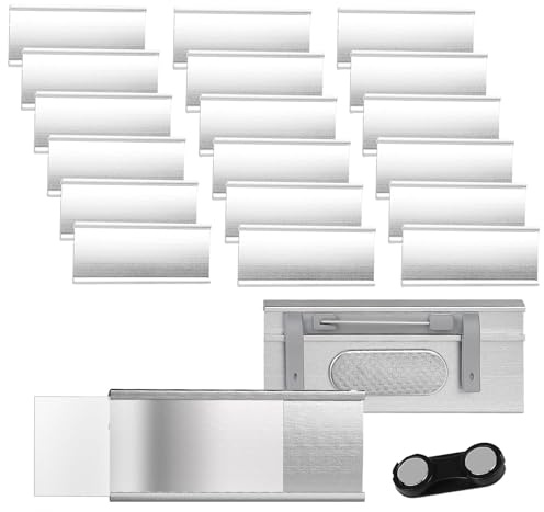 20 Stück Namensschilder für Kleidung Magnet, Aluminium Namensschild mit Starkem Doppelmagnet & Sicherheitsnadeln für Arbeit, Ausstellung, Restaurant, Schule, Ca. 72x 31 mm