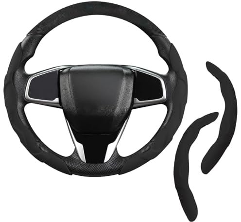 2 StüCk Lenkradbezug, Auto Lenkradbezug, Lenkradschutz Aus Leder Gefertigt, rutschfest Und StrapazierfäHig, FüR 99% Auto, SUV, Lastwagen (Schwarz)