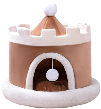 JAYIOLA Katzenbett Schlafnest Hundehöhle Haustierbett mit Herausnehmbarer Einlage Und Weichem Material- Schlafnest mit Spielzeugball für Katzen & kleine Hunde,Coffee M 45x45x45cm