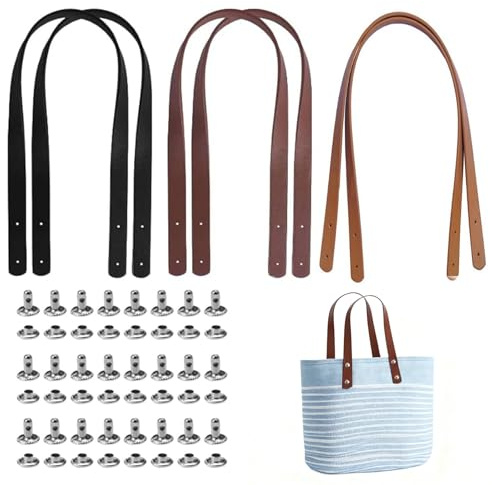 Yuwnd 6 Stück Taschenhenkel mit 24 Nieten, Henkel für Taschen, Klassischer Stil Lederriemen für Taschen, Hunderte Taschengriffe für Häkeltaschen Häkeltaschen DIY-Projekte (Mehrfarbig)