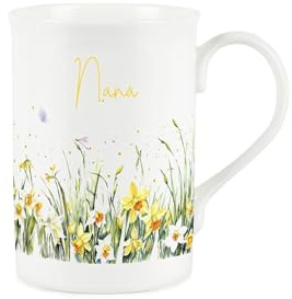 Purely Home Spring Time Daffodils Nana Mug - Yellow Easter Themed Floral Gift/Present for Her - Bone China Coffee/Tea Mug