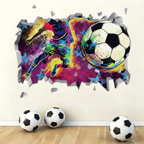 KAIRNE 3D Wandaufkleber Fußball, Bunt Wandsticker Jungen Zimmer Sport Deko
