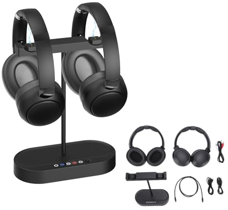 Cuifati Doppie Cuffie Wireless Bluetooth per Guardare la TV con Trasmettitore e Dock di Ricarica, Cuffie TV Stereo HiFi a Bassa Latenza, Supporto Ottico e AUX da 3,5 Mm