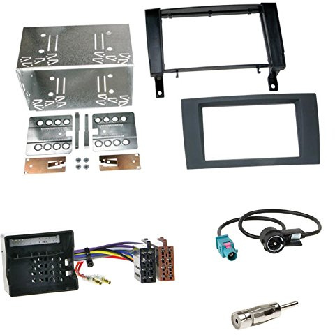 Einbauset: Autoradio Doppel-DIN 2-DIN Blende Einbaurahmen Radioblende schwarz + ISO Radio Adapter Kabel Adapterkabel + Antennenadapter geeignet für Mercedes SLK (R171) 03/2004-03/2011