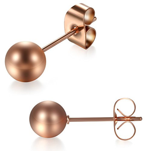 JewelryWe Kugel Ohrstecker für Damen Herren: 6mm Rosegold Edelstahl Kugelohrringe Perlen Gestüt Ohrringe Klassische Kleine Kugelohrstecker Hypoallergene Unisex Ohrschmuck Geschenk