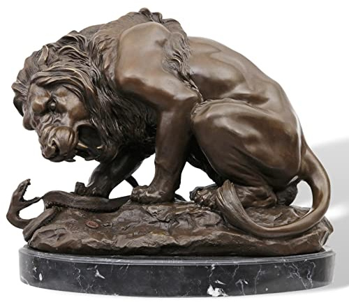 aubaho Bronzeskulptur Löwe Schlange nach Barye Bronzefigur 41cm Antik-Stil Replik Kopie