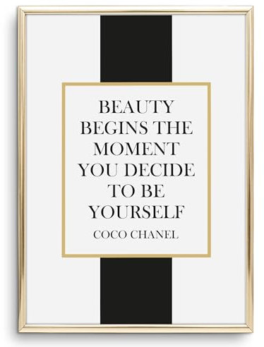 Tales by Jen Kunstdruck, Sprüche Poster: Coco - Be yourself | Stilvolles Premium Poster auf hochwertigem Papier | Moderne Wohnzimmer Deko, schwarz weißes Fashion Wohnaccessoires | Ohne Bilderrahmen