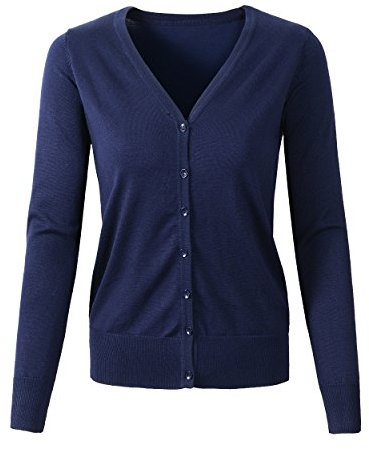 Womens V Neck Button Down Long Sleeve Basic Soft Knit Cardigan Sweater (UK Large/Tag 2XL,135 Navy)