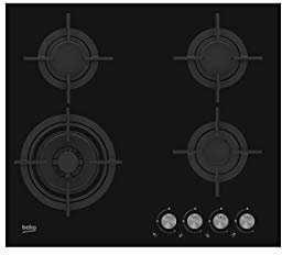 Beko HILW64222S hobs Integrado Encimera de gas Negro - Placa (Integrado, Encimera de gas, Vidrio, Negro, hierro fundido, 1000 W)