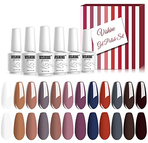 Vishine Gel Nail Polish Kit Soak Off UV LED 12pcs Bling Nail Varnish Fashion Shimmer Nail Art Manicure Pedicure Decor Gift Set