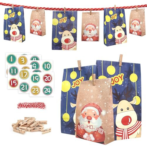 ONEHAUS Adventskalender 2025, Adventskalender zum befüllen groß, Geschenk Papiertueten Zum Selber Befüllen Basteln Pinguin Advents Tüten, Adventskalender 2025 Kinder selberfüllen