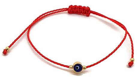 MYSTIC JEWELS by Dalia Armband mit rotem Faden - Blaues türkisches Auge dreht sich für gutes Glück, Ojo Turco, Kunststoff (Rot)