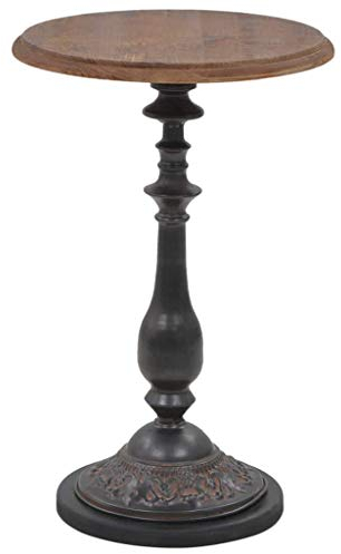 sazoley Beistelltisch - Rund Kaffeetisch, Vintage Abstelltisch, Rustikal Telefontisch, Massiv Tannenholz mit Stahlfuß, 40 x 64 cm (D x H) Braun