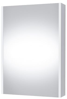 Planetmöbel Spiegelschrank Bad 50 cm, Badezimmerschrank, Aufbewahrungsschrank mit Tür und 2 Glasregalböden, 47,6 x 67,6 x 13,8 cm, Weiß Matt