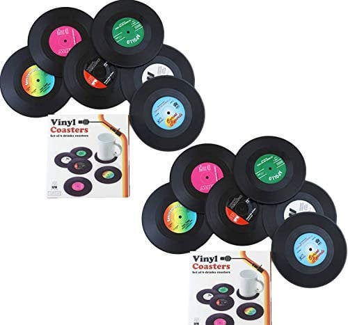 Dr.JIEER Set of 12 Coasters ,untersetzer gläser ,untersetzer,glasuntersetzer, Retro Vinyl LP Record Style Coaster Cup Mat ,Non-Slip Insulated Coffee Drinks Mat