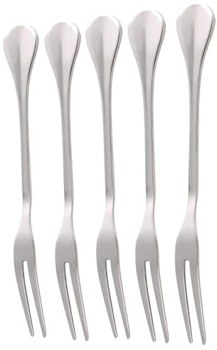 5PCS Stainless Steel Forks, BBQ Holder Fork Thicken Mini Fork Cutlery Dessert Table Fruit Forks Cake Dessert Tea Fork Set with Big Resistant Handle for Chocolate Fountain, Cheese, Fondue, Party