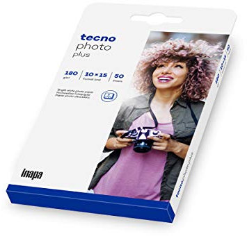 inapa Fotopapier tecno Photo Plus: 10x15 cm, 180 g/m², für Tintenstrahldrucker, 50 Blatt, hochweiß, hochglänzend, sofort trocken
