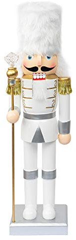 FUNPENY 35,6 cm Weihnachten Deko Nussknacker Figuren Holz Festlich Sammlerstück Nussknacker Ornament Geschenk für Innen Winter Tisch Desktop Kamin Dekorationen (Weißer Soldat)