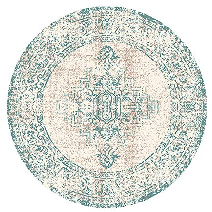 FRAAI | Home & Living Teppich Vintage Rund - Spring Ethnic Creme Grün - Polypropylen - Kurzflor - Vintage - Boho, Orientalisch - Wohnzimmer, Esszimmer, Schlafzimmer - Carpet