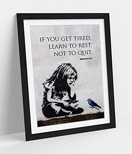 CanvasArtShop- BANKSY BLUE BIRD GIRL QUOTE PORTRAIT- PREMIUM WALL ART FRAMED PICTURE PRINTS - 3 COLOURS - 4 SIZES (BLACK, A3)