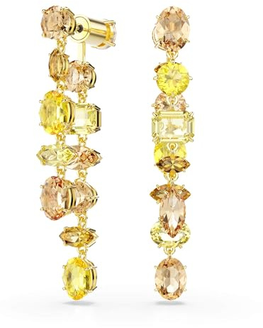 Swarovski Pendientes Gema, con Dos Hileras Asimétricas Adornadas con una Mezcla de Cristales en Tonos Amarillos y Ámbar, Diseño Asimétrico, Tallas Mixtas, Multicolores, Baño en Tono Oro, Amarillos