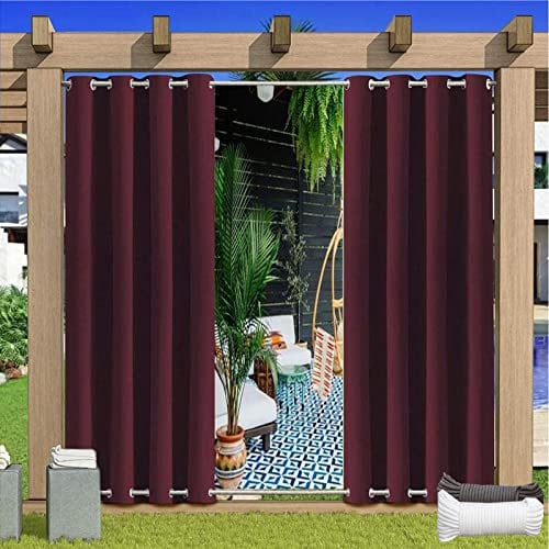 KCYXSMAX Outdoor Vorhang mit Ösen Oben und Unten Outdoorvorhänge mit Nellon-Schnur Wetterfest Wasserdicht Gartenlauben Sichtschutz Outdoor Vorhänge für Balkon Terrasse Veranda 1 Stück(B213*H184cm)