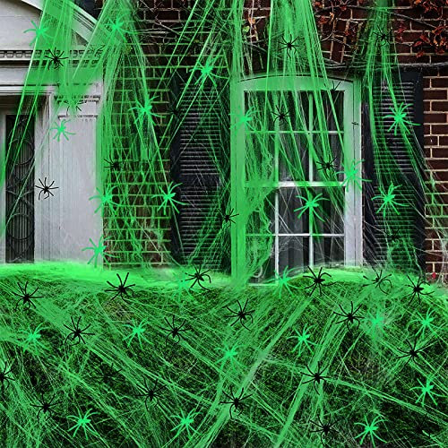 Shinybox Halloween Dekoration Spinnennetz, 120G Leuchtendes Spinnennetz + 30PCS Leuchtendes Spinnen + 30PCS Spinnen, Spinnennetz Deko Halloween Spinnenweben Party Gartendekoration
