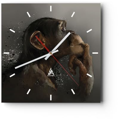 Modern Wanduhr Schimpanse Porträt Grafik 40x40cm Quadrat Groß Wand Uhr Glas Analog Zimmeruhren Küche Büro Wohnzimmer Glasuhr Wall Clock Dekoration Design Wanddekoration Küchenuhr C3AC40x40-4676