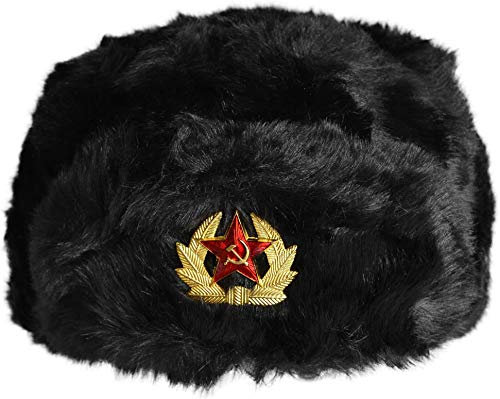 normani Russische Pelzmütze Uschanka Fellmütze Armee UDSSR Russland Tschapka Schapka Farbe Dunkelschwarz mit Stern Größe M