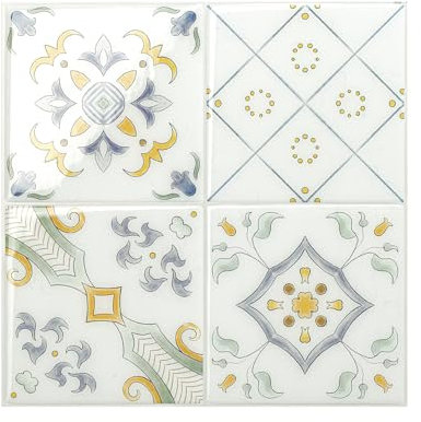 Smart Tiles Stick On Tiles Splashback - Vintage Blue/Yellow/White, Self Adhesive Wall Tiles, 5 Wall Panels 9x9 in, Heat Resistant adhesive wallpaper tile, Water Resistant Bathroom Tile, Made in Canada