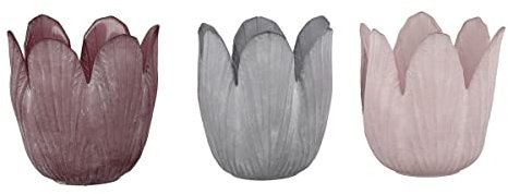 3er Set Windlichter aus Glas in Tulpenform, ca. 8x7cm, grau/rosa/Flieder