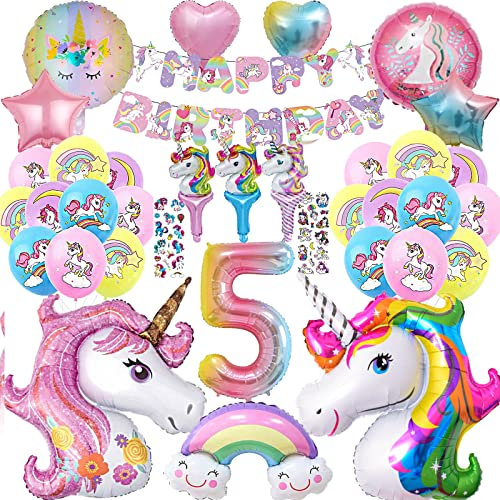 YHBXAMZ Einhorn Geburtstagsdeko Mädchen 5 Jahre, Ballon Geschenk, Deko Kindergeburtstag, Luftballons, Party Happy Birthday Girlande