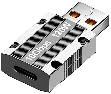 CY Adaptateur d'alimentation USB-C USB 3.1 type C femelle vers USB 3.0 A mâle 10 Gbit/s de données 120 W Adaptateur d'alimentation en alliage pour ordinateur portable, tablette, téléphone