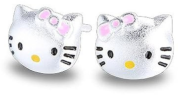 Kaguyo Silberohrringe für Frauen, 925er Sterlingsilber-Hello-Kitty-Ohrringe, niedliche Katzen-Ohrstecker mit Zirkonia für Frauen, Mädchen, Kinder, Geburtstagsgeschenk (Kitty C)