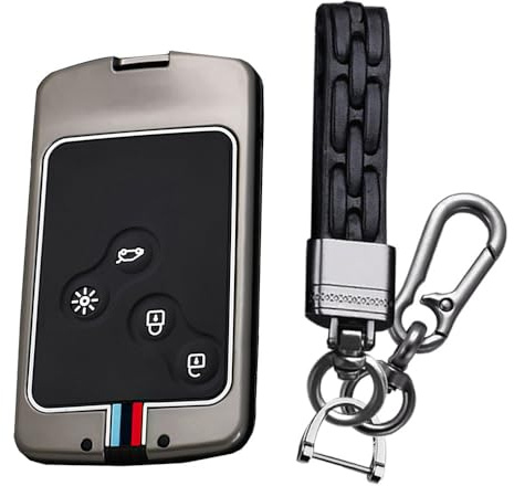 KUNIO Keyless Schlüsselhülle Passt für Renault Duster Captur Clio 4 Logan Megane 1 2 3 Koleos Scenic Schlüsselkarte Metallgehäuse Schutz Schlüsselanhänger 4 Tasten A Schwarz