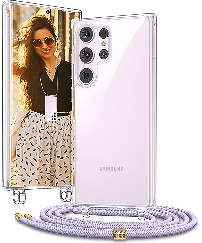Vaykwo Handykette für Samsung Galaxy S23 Ultra 6.8 Zoll Hülle mit Band - Necklace Handyhülle - Transparente Case zum Umhängen mit Kameraschutz und Bildschirmschutz - Lila