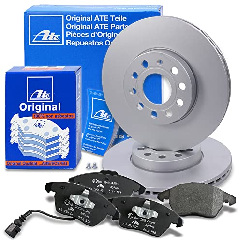 ATE Bremsenset Vorderachse inkl. Bremsscheiben vorne Ø 288 mm belüftet und Bremsbeläge vorne + Warnkontakt Kompatibel mit AUDI A3, SEAT LEON, SKODA OCTAVIA, VW BEETLE, CADDY, GOLF, JETTA, SCIROCCO,