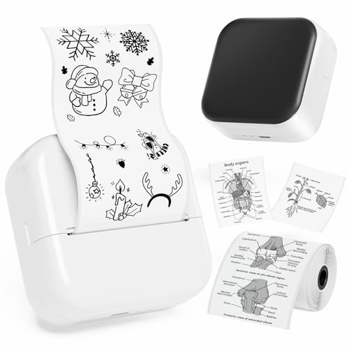 Phomemo Sticker Printer - Mini Thermal Printer M02X Portable Sticker Maker Machine Pocket Printer for Study Graphics, Photos, Journals, Labels, Flashcards, Gift for Kids (White)