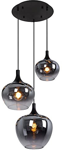 GLOBO Hängeleuchte Pendellampe Wohnzimmer Pendelleuchte Esstischleuchte rauch Glasschirm, Metall schwarz, Fassungen 3x E27, DxH 48x120 cm