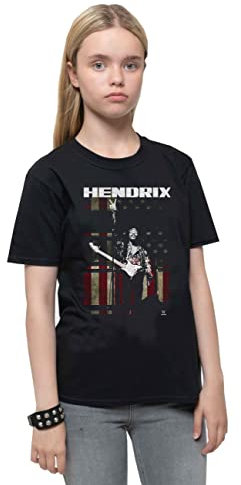 Jimi Hendrix Kinder-T-Shirt mit Peace-Flaggen-Logo, offizielles Schwarz, Alter 3–10 Jahre, Schwarz, X-Large (11/12 Yrs)