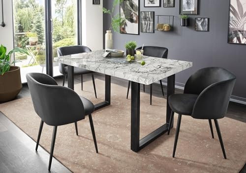 möbelando Esstisch >9230-19< in Marmor weiß, MDF - 180x75x90cm (BxHxT)