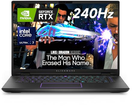 Alienware m16 R2 PC Portable Gaming 16 Écran QHD+ 240 Hz, Intel Core Ultra 7 Series1, 16 Go RAM, 1 to SSD, NVIDIA GeForce RTX 4060, Windows 11 Home, Clavier AZERTY AlienFX RGB, Dark Metallic Moon