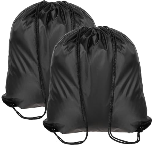 Qianyu Lot de 2 sacs à dos à cordon de serrage - Avec cordon de serrage - Réglable - En polyester - Noir - Pour le sport, la gym, les voyages, la natation, la plage, Noir , 42× 34 cm