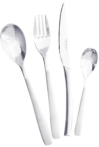 Lebrun Couverts CABANA - MENAGERE 24 pièces en Finition Contrasté - Service de table pour 6 personnes: 6 fourchettes, 6 couteaux de table, 6 cuillères à soupe, 6 cuillères à café - Fabriqué en France.