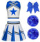 XFOZDM Cheerleader Kostüm Kinder Cheerleader Kostüm Kleid Mädchen Cheer Uniform mit Pompoms und Kopfschmuck Cheerleader Outfit Kinder für Faschingskostüme Halloween Karneval Blau 170