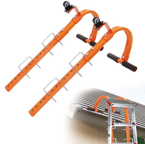 GDJZXD 2er-Pack Hochleistungs-Leiterdachhaken mit Rädern, Leiterhaken für Dachfirst, 227 kg Tragkraft, starker Leiterstabilisator mit Gummigriff, Dachleiter orange