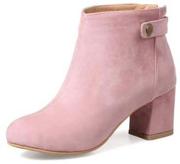 Nqpnrl Bottines décontractées à talon moyen en daim avec fermeture éclair dans le dos pour femme, rose, 43.5 EU